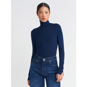 1268 Balıkçı Yaka Kolu Droplu Kazak-Lacivert