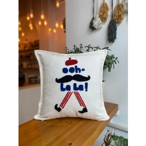 Oh La La Desenli Punch Işlemeli Pamuklu Kırlent Kılıfı - Dekoratif Punch Kırlent Kılıfı- 43X43CM