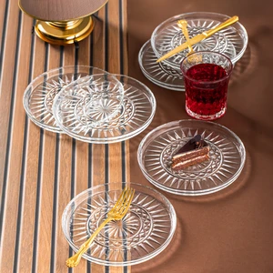 Milano Pasta Tabağı Dik Tabak - 6lı Cam Sunumluk Pasta Kurabiye Kek Ikram Servis Tabağı-16 cm