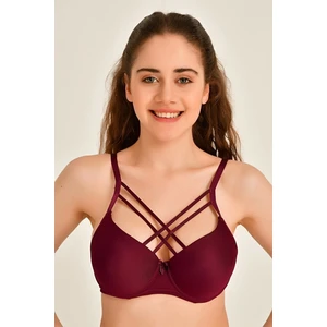 Kadın Bordo Destekli Çapraz Hortum Desenli Sütyen 1014
