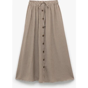 x Melis Ağazat - Viskon Beli Lastikli Bağlamalı Düğmeli Pötikareli Midi Etek