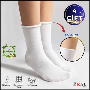 Kadın Roll-Top Lastiksiz Dikişsiz Bambu Soket Çorap 4 Çift