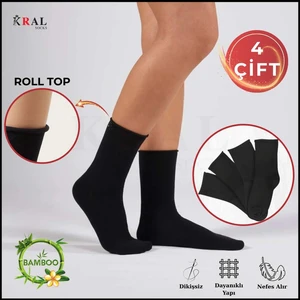 Kadın Roll-Top Lastiksiz Dikişsiz Bambu Soket Çorap 4 Çift