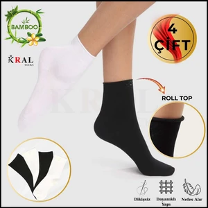 Kadın Roll-Top Lastiksiz Dikişsiz Bambu Soket Çorap 4 Çift