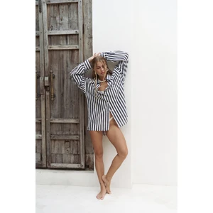 Rosy Transparan Çizgili Lacivert Oversize Gömlek