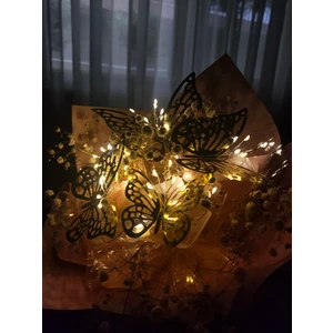 Kelebekli  Buket Doğum Günü, Sevgiliye LED Işıklı, Cipso Çiçekli,özel Hediye