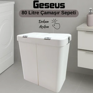 Gümüş Ikili Dokunmatik Çamaşır Sepeti Çöp Kovası Temizlik Kovası Kirli Sepet 80 LITRE-MT009