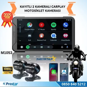 5 Inç Carplay Motosiklet Kamera Seti 2k 1440P 2 Kameralı Wifi Bluetooth Lastik Basınç Göstergeli