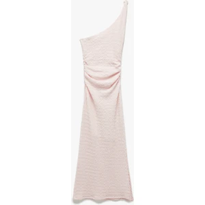 Bürümcük Tek Omuz Kolsuz Bağlama Detaylı Dar Kesim Drapeli Uzun Elbise