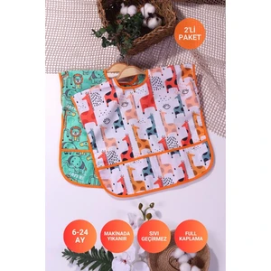 Anp Moda Tasarım Sıvı Geçirmez Kolsuz 6- 24 Ay 2'li Aktivite ve Mama Önlüğü ( Graffe- Safari)