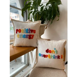 Dont Overthink It - Positive Energy Punch Işlemeli 2li Kırlent Kılıfı Seti - 43X43CM -2li Kırlent Kılıfı Seti
