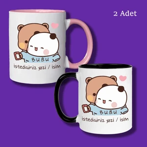 Bubu Dudu Tasarımlı Sevgililer ve Eşlere Isim ve Yazı Yazılabilir Renkli Kupa Bardak