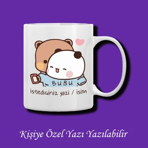 Bubu Dudu Tasarımlı Sevgililer ve Eşlere Isim ve Yazı Yazılabilir Renkli Kupa Bardak