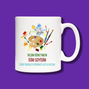 Öğretmenler Günü Kişiye Özel Resim Öğretmeni Tasarımlı Hediye Kupa Bardak