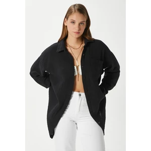 Kadın Tilda %100 Pamuk Müslin Oversize Siyah Gömlek