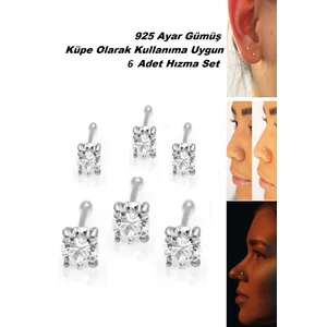Begonia Accessories  925 Ayar Gümüş, 6 Adet Zirkon Taşlı Küpe Olarak Kullanıma Uygun Hızma Set