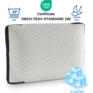 Cooler Kılıflı Visco Visko Delikli Bütün Sünger Yastık 60X40X14 cm 1250 gr Omuz/boyun Destekli