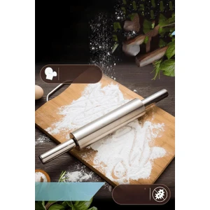 360 D Dönerli Çelik Merdane - Profesyonel Hamur Açma Merdanesi - 304 Paslanmaz Çelik Mutfak Merdanesi 721731