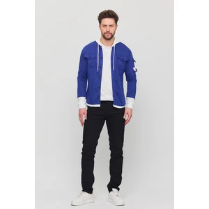 Erkek Slim Fit Dar Kalıp Kapüşonlu Detaylı Kot Gömlek