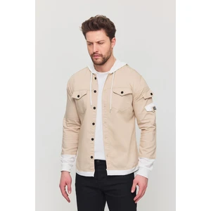 Erkek Slim Fit Dar Kalıp Kapüşonlu Detaylı Kot Gömlek