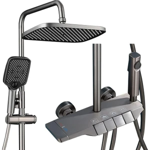 Piyano Gri Robot Tepe Duş Seti Yağmur Tepe Banyo 4 Tuşlu Batarya Dahil Antrasit Duş Seti
