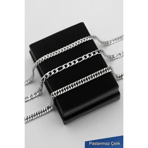 316L Çelik Kararmaz A+ Gümüş Erkek Bileklik Seti (3 Adet)