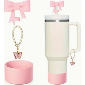 Quencher 30 - 40 Oz 3'lü Aksesuar Tıpa Charm Taban Koruyucu Silikon Pembe Set