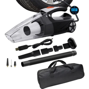 Araç Süpürgesi ve Araç Lastik Şişirme Pompası - Hava Kompresörü - Dijital Ekranlı - Şarjlı (Taşıma Çantası Hediyeli)