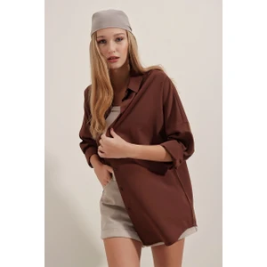 Kadın Oversize Uzun Basic Gömlek