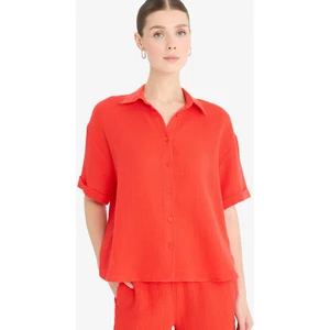 Regular Fit Müslin Kısa Kollu Kırmızı Gömlek F0884AX25SM