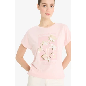 Bisiklet Yaka Çiçekli Kısa Kollu Tişört F5099AX25SM