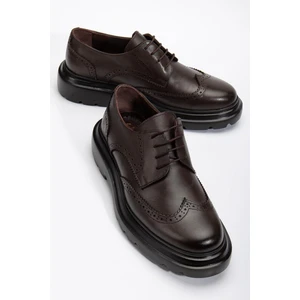 Hakiki Deri Erkek Klasik Ayakkabı Kahve Kalın Taban Bağlı