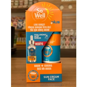 So Well Plus Yüksek Koruma Özellikli Yüz İçin Güneş Kremi SPF 50+ & Hyaluronik Acid Serum Hediye Seti 75 ml Krem + Serum