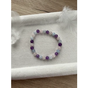 Pembe Kuvars / Akuamarin / Ametist Lastikli Bileklik