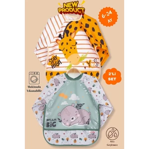 2'li Uzun Kollu Giyilebilir Zürafa- Sevimli Ayı Desen Sıvı Geçirmez Aktivite ve Mama Önlüğü 6- 24 Ay