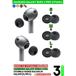 Samsung Galaxy Buds3 Pro Uyumlu Üç Boyut Premium Yedek Silikon Kulaklık Uçları (S, M, L)