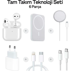 Sbz Apple İphone Tam Takım Set 6 Parça - Bluetooth Kulaklık - Magsafe Powerbank - Magsafe Şarj Aleti - 35W Usb-C Hızlı Şarj Adaptörü - Usb-C to Lightning ve Type-C to Type-C Hızlı Şarj Kablosu