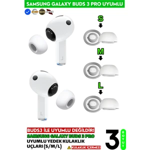 Samsung Galaxy Buds3 Pro Uyumlu Üç Boyut Premium Yedek Silikon Kulaklık Uçları (S, M, L)