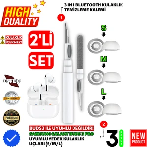 Samsung Galaxy Buds3 Pro Uyumlu Silikon Kulaklık Uçları (S,m,l) ve 3 In 1 Temizleme Kalemi Seti