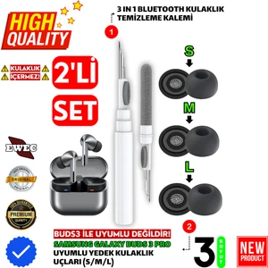 Samsung Galaxy Buds3 Pro Uyumlu Silikon Kulaklık Uçları (S,m,l) ve 3 In 1 Temizleme Kalemi Seti