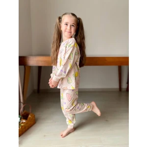 Meyve Desen Kız Çocuk Pembe Karpuz Avokado Muz Pijama Takımı