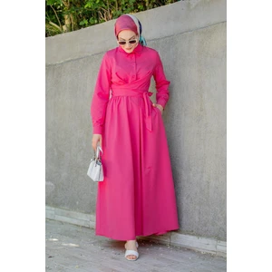 Qua Pamuk Cotton Bağlamalı Elbise-Pembe