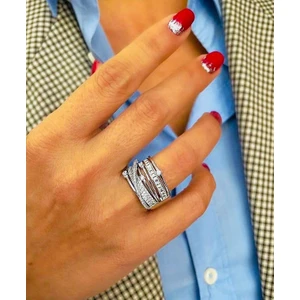 925 Ayar Gümüş Rodyumlu Zirkon Taşlı Italyan Model Tasarım Sarmal Yüzük