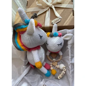 Tiny Wood Yenidoğan Unicorn Bebek Hediye Seti – Isme Özel Emzik Zincirli