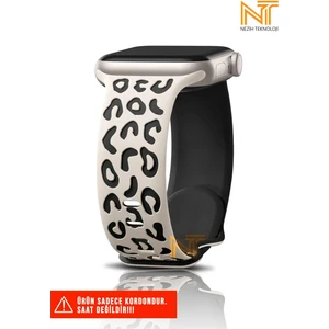 Apple Watch Seri 2/3/4/5/6/7/8/9/se/se2 38/40/41 ve Seri 10 42MM Uyumlu Leopar Silikon Kordon
