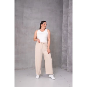 Kadın Büyük Beden Bürümcük Kumaş Bol Paça Beli Lastikli Pantolon