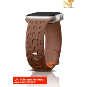 Apple Watch Seri 2/3/4/5/6/7/8/9/se/se2 38/40/41 ve Seri 10 42MM Uyumlu Leopar Silikon Kordon