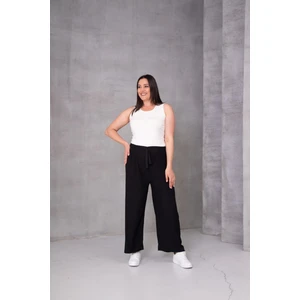 Kadın Büyük Beden Bürümcük Kumaş Bol Paça Beli Lastikli Pantolon