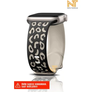 Apple Watch 2/3/4/5/6/7/8/9/10/se/se2/ultra/ultra2 44/45/46/49MM Uyumlu Leopar Silikon Kordon