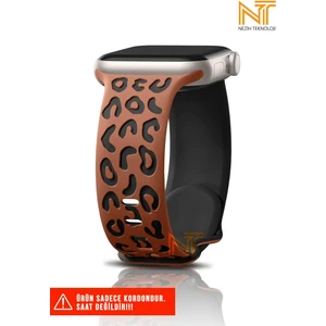 Apple Watch Seri 2/3/4/5/6/7/8/9/se/se2 38/40/41 ve Seri 10 42MM Uyumlu Leopar Silikon Kordon